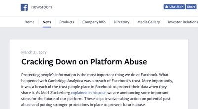 扎克伯格承认脸书犯错：保护不了用户信息就不配提供服务