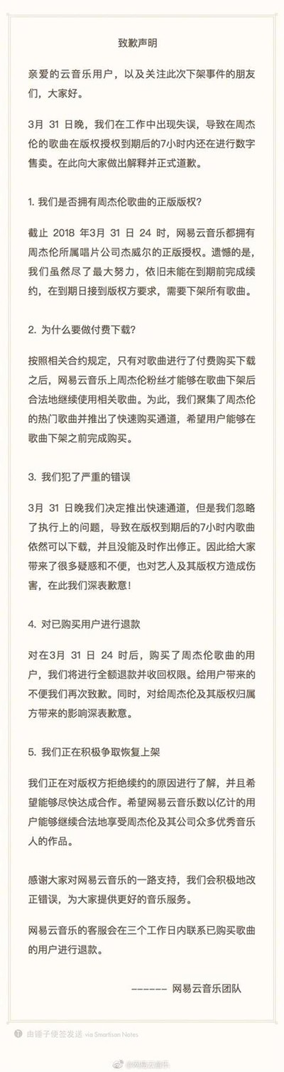 版权战越打越激烈：网易云音乐下架周杰伦全部专辑